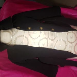 Black, girl's button up pea coat with waist belt, size 6x